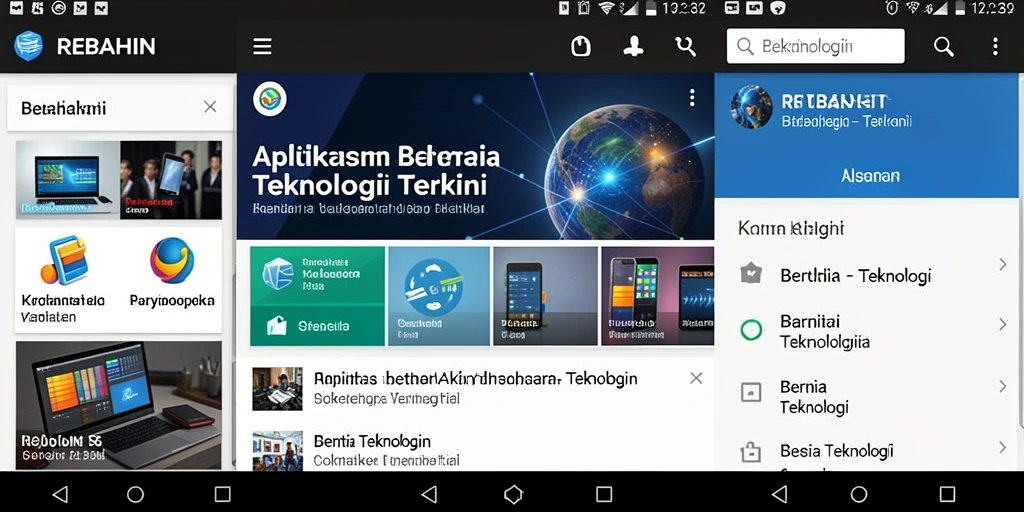 Tampilan antarmuka aplikasi REBAHIN untuk berita teknologi.